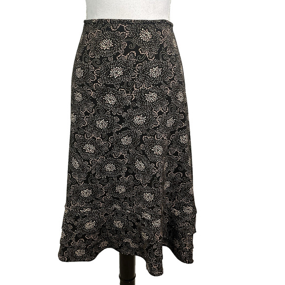 Context Woman Skirt Plus size 2X Black Brown Floral Slinky Knee A Line Modest - Picture 1 of 8